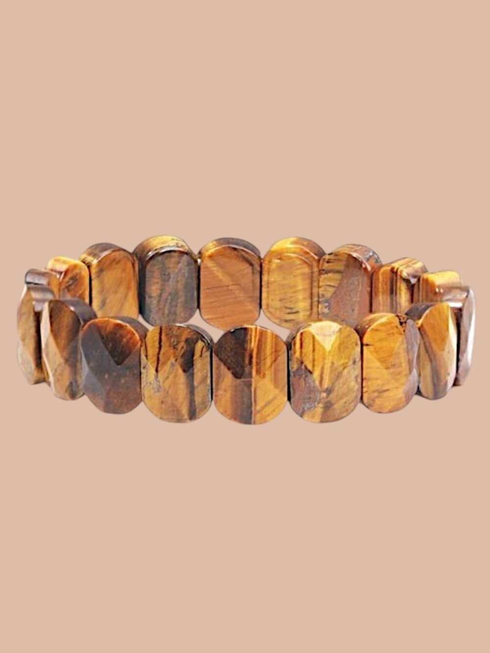 17x12mm Faceted Tiger Eye Gem Double Holes Stretchy Bracelet 7.5"